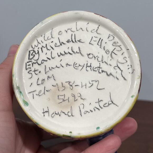 Michelle Elliot Hand Painted Art Wild Orchid Designs Saint Lucia Coffee mug Cup - Picture 6 of 12